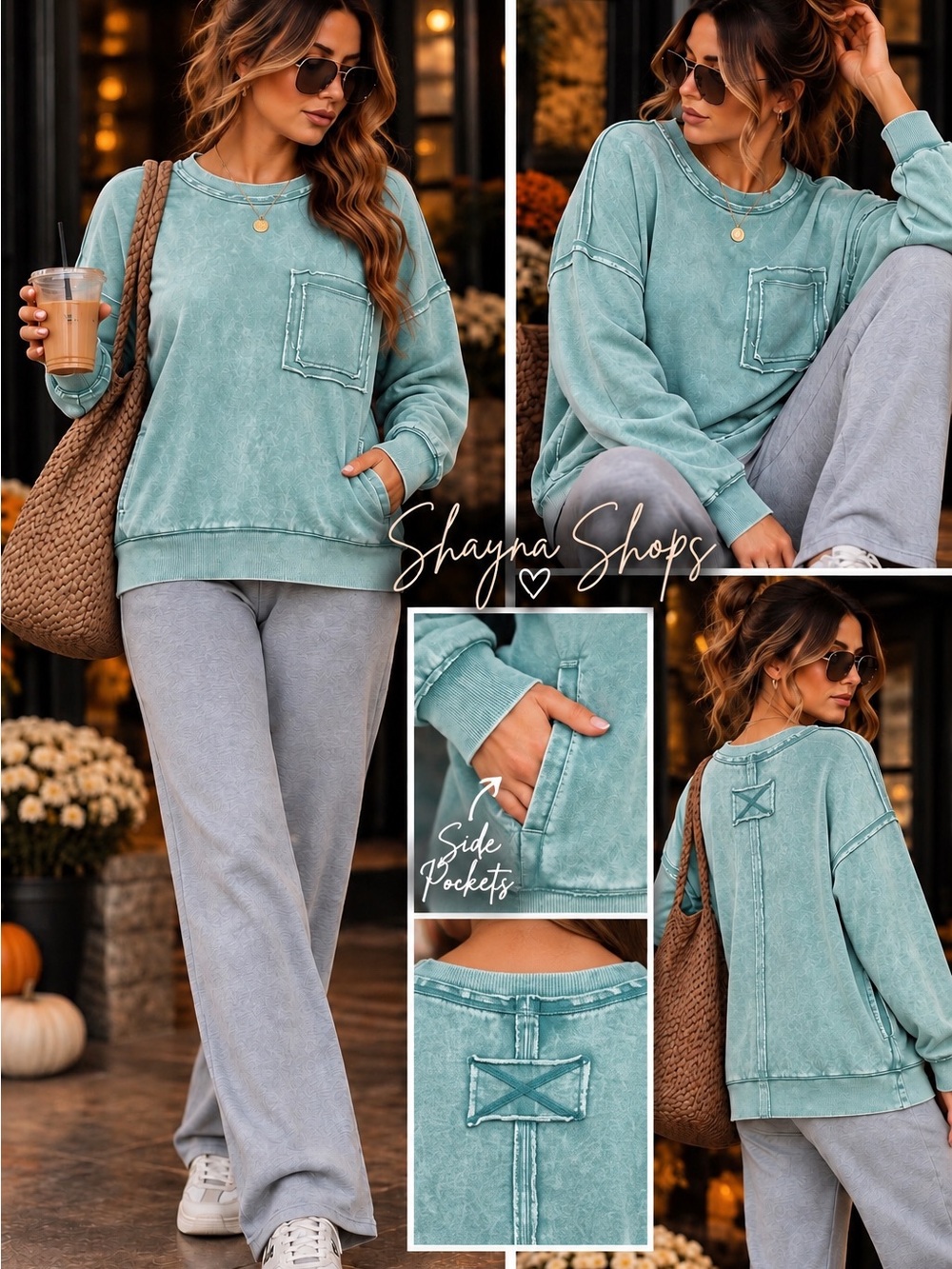 Zenana Ash Blue French Terry Pocket Pullover